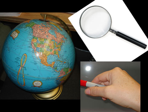 special effects of globe and magnifying glass